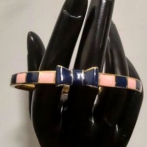 Kate Spade Take A Bow Striped Pink Blue Bangle in gold tone